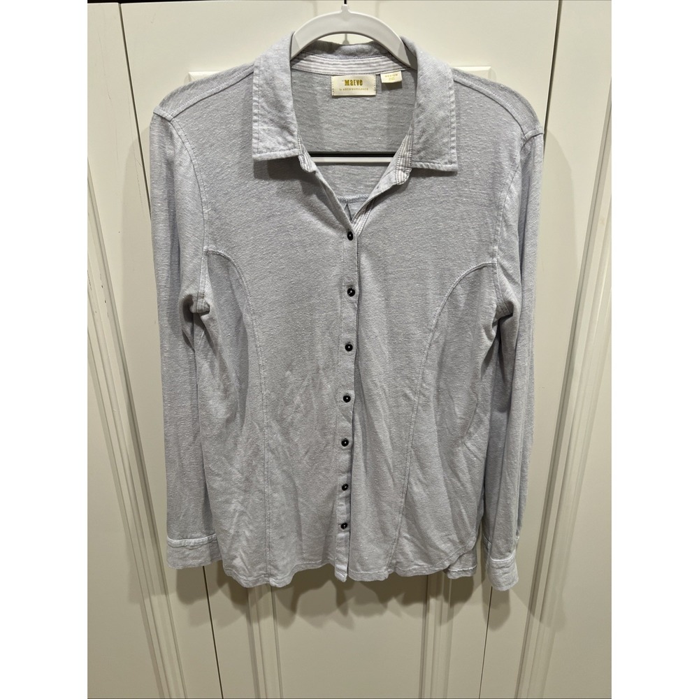 Anthropologie Maeve Gray Knit Button Up Shirt Oversized Neutral Boho Classic